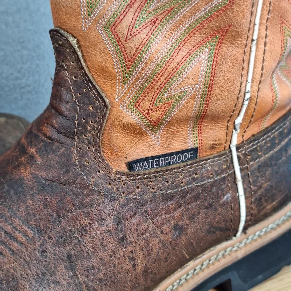 Justin Stampede Men's 10 D Waterproof Western Work Boots Dark Chestnut Leather